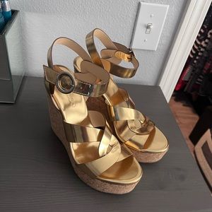 Jimmy choo gold cork wedges-Worn twice on my honeymoon.